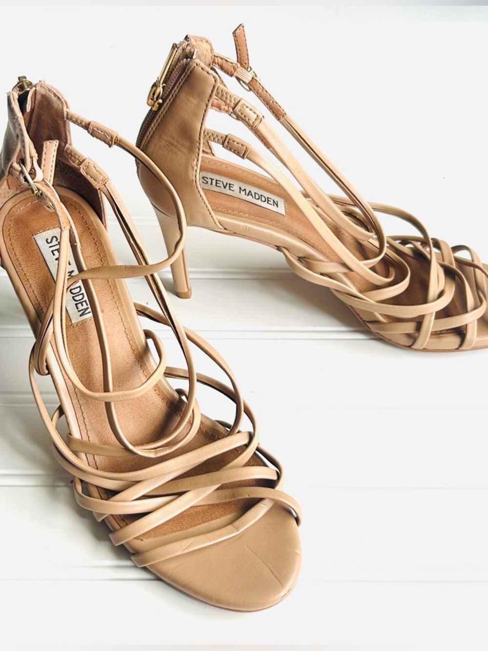 Steve Madden Nude Strappy Open Toe Stiletto Dress Sandal Leather